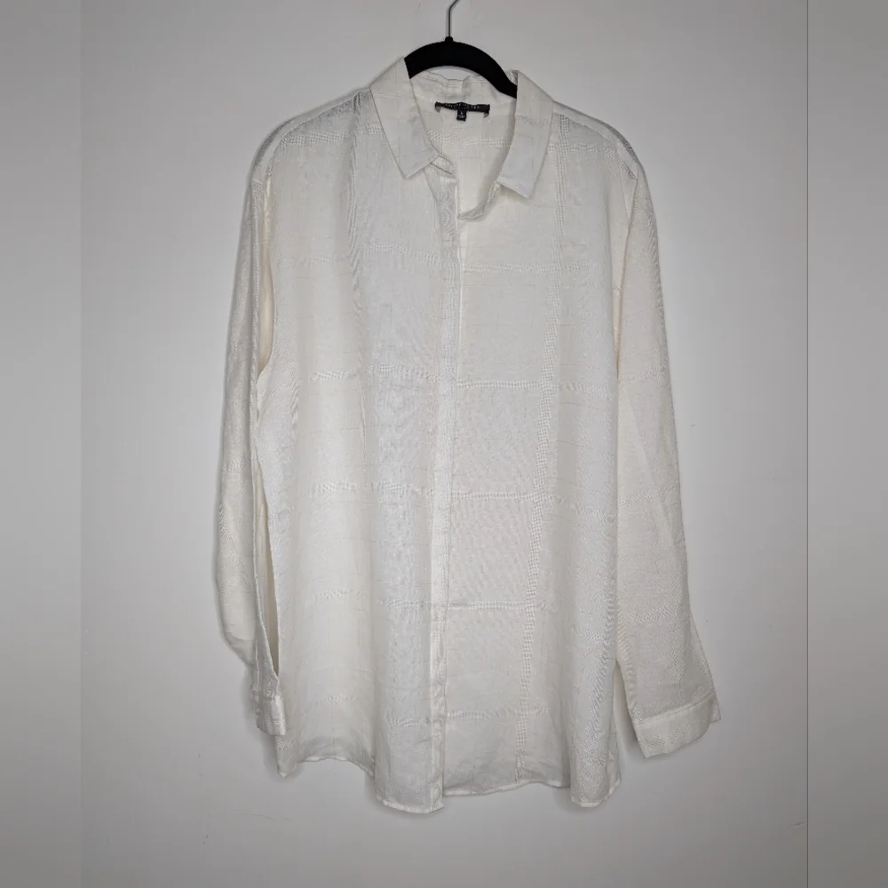 Lafayette 148 New York Ramie Button-Down Blouse | Size L ✨ - Picture 2 of 7